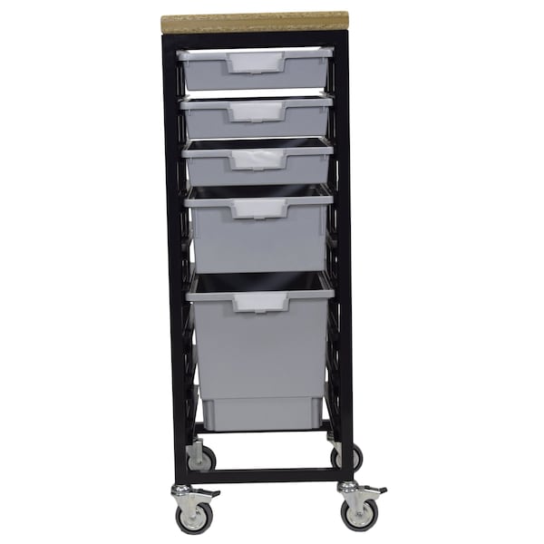 Mobile Workbench Storage Station W/Wood Top -5 StorSystem Trays-Gray